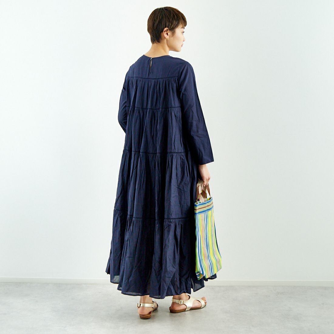 ne Quittez pas [ヌキテパ] コットンボイル ティアードマキシワンピース [010400CA1N] 79 NAVY &&モデル身長：160cm 着用サイズ：F&&