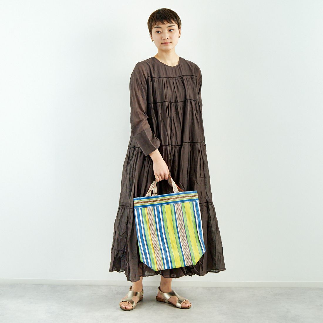 ne Quittez pas [ヌキテパ] コットンボイル ティアードマキシワンピース [010400CA1C] 10 CHARCOA &&モデル身長：160cm 着用サイズ：F&&