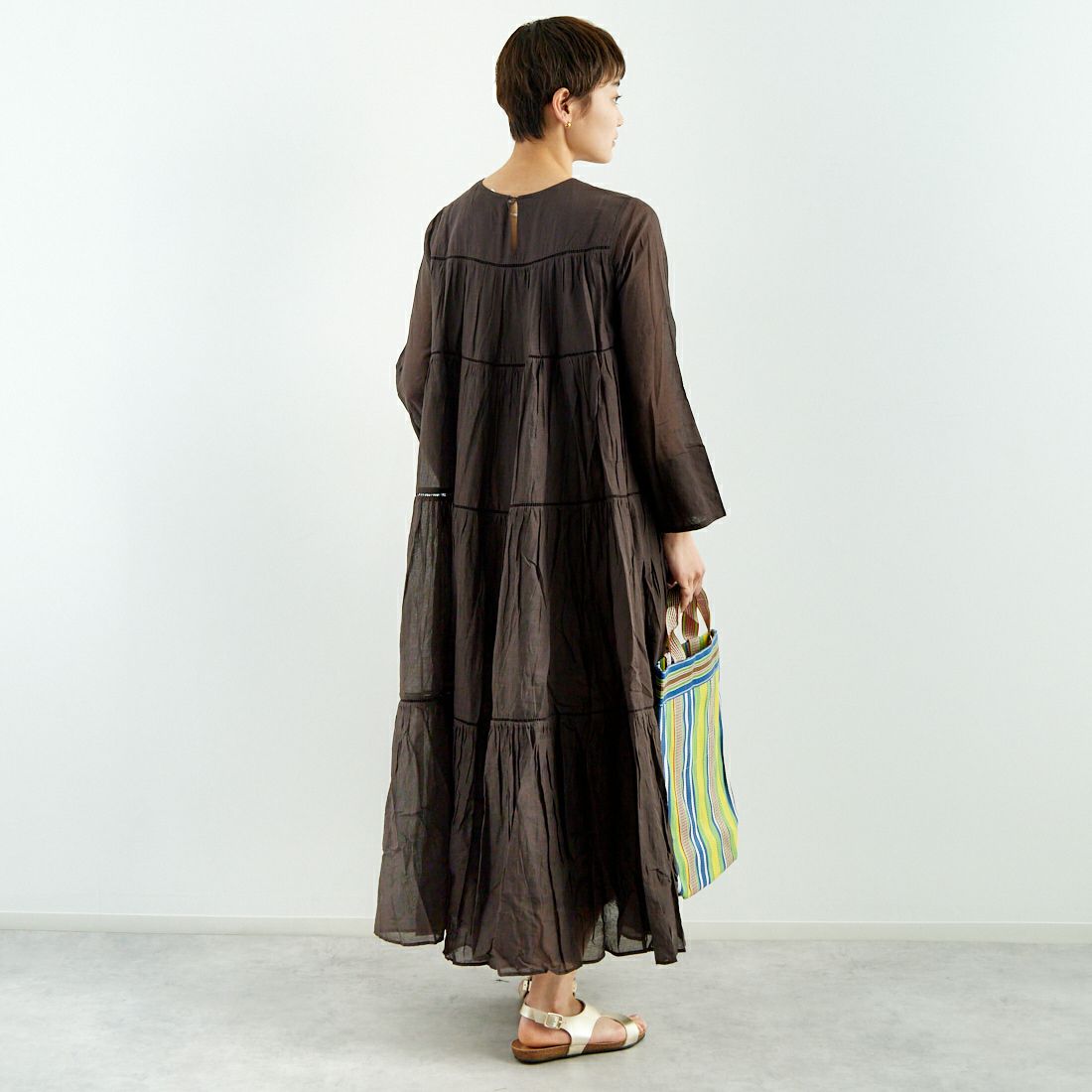 ne Quittez pas [ヌキテパ] コットンボイル ティアードマキシワンピース [010400CA1C] 10 CHARCOA &&モデル身長：160cm 着用サイズ：F&&