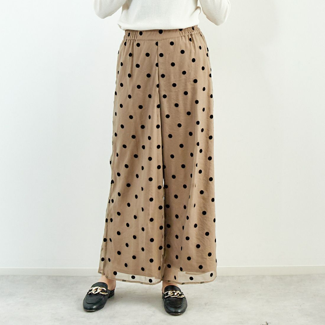 Jf Ready Made [ジェイエフレディメイド] オーガンジードットパンツ [8550008-01] 61 ﾍﾞｰｼﾞｭ &&モデル身長：167cm 着用サイズ：F&&