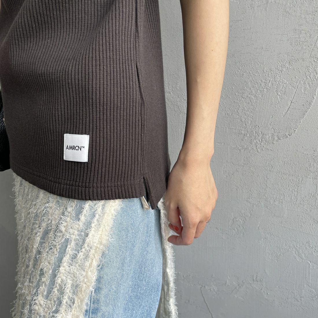 Americana [アメリカーナ] ヴィンテージリブ ショートスリーブTシャツ [BRF-749A] Dﾌﾞﾗｳﾝ &&モデル身長：160cm 着用サイズ：ONE SIZE&&