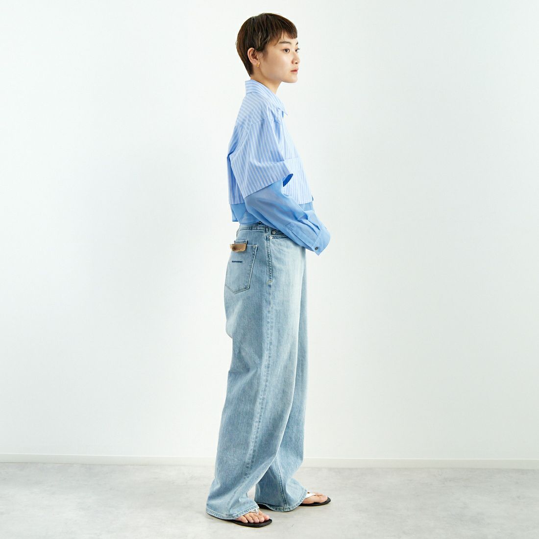 MAISON SPECIAL [メゾンスペシャル] シアーレイヤードショートシャツ [21251315207] BLU &&モデル身長：160cm 着用サイズ：F&&