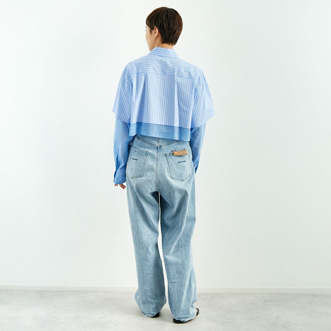 MAISON SPECIAL [メゾンスペシャル] シアーレイヤードショートシャツ [21251315207] BLU &&モデル身長：160cm 着用サイズ：F&&