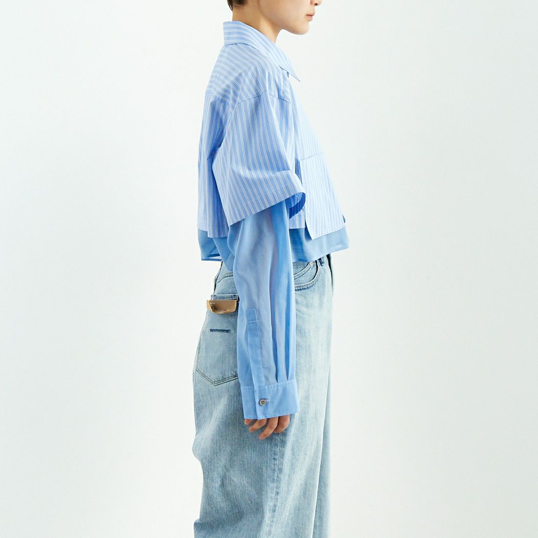 MAISON SPECIAL [メゾンスペシャル] シアーレイヤードショートシャツ [21251315207] BLU &&モデル身長：160cm 着用サイズ：F&&