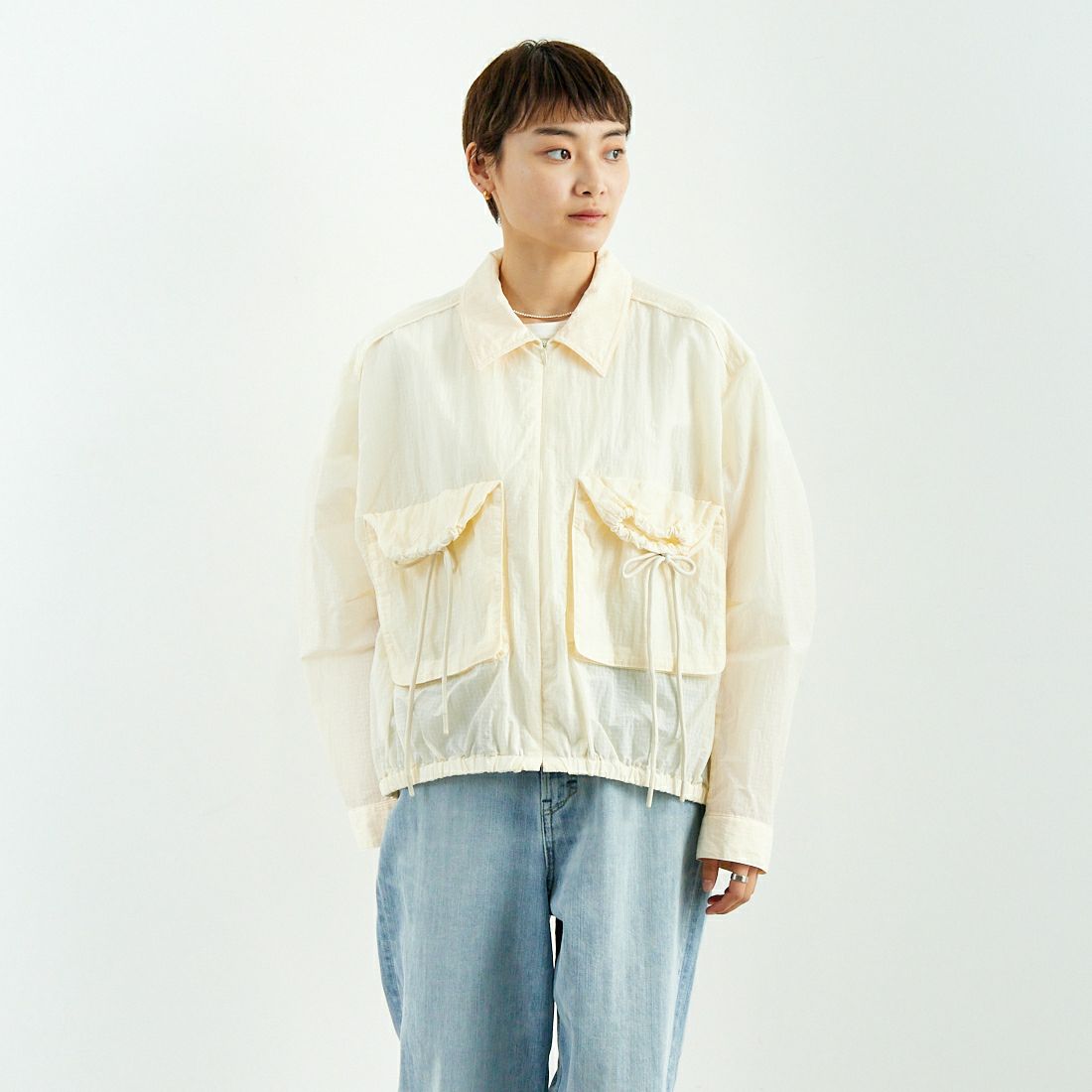 MAISON SPECIAL [メゾンスペシャル] リップストップブルゾン [21251215802] O.WHT &&モデル身長：160cm 着用サイズ：F&&
