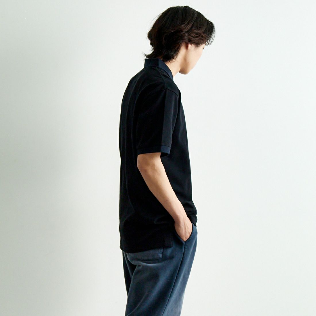 South2West8 [サウスツーウエストエイト] 半袖ポロシャツ [QV661] E BLACK &&モデル身長：179cm 着用サイズ：M&&