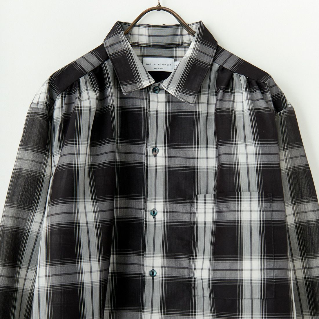 MANUAL ALPHABET [マニュアルアルファベット] T/Cボイルローンチェックワイドシャツ [MA-S-765] BLACK