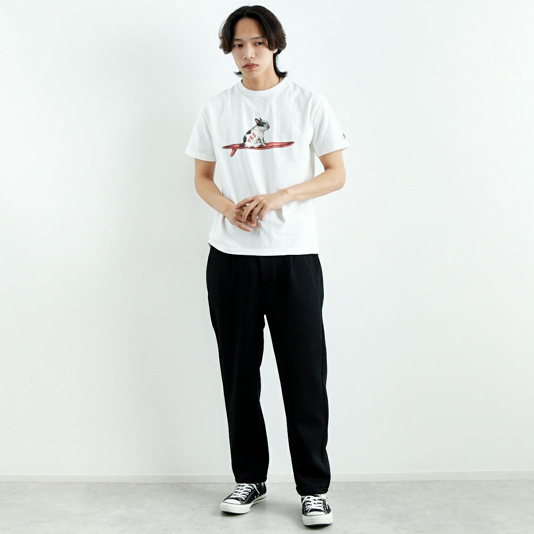 Jeans Factory Clothes [ジーンズファクトリークローズ] ハニダンワイドテーパードパンツ [JFC-251-001] 61 BLK &&モデル身長：179cm 着用サイズ：L&&