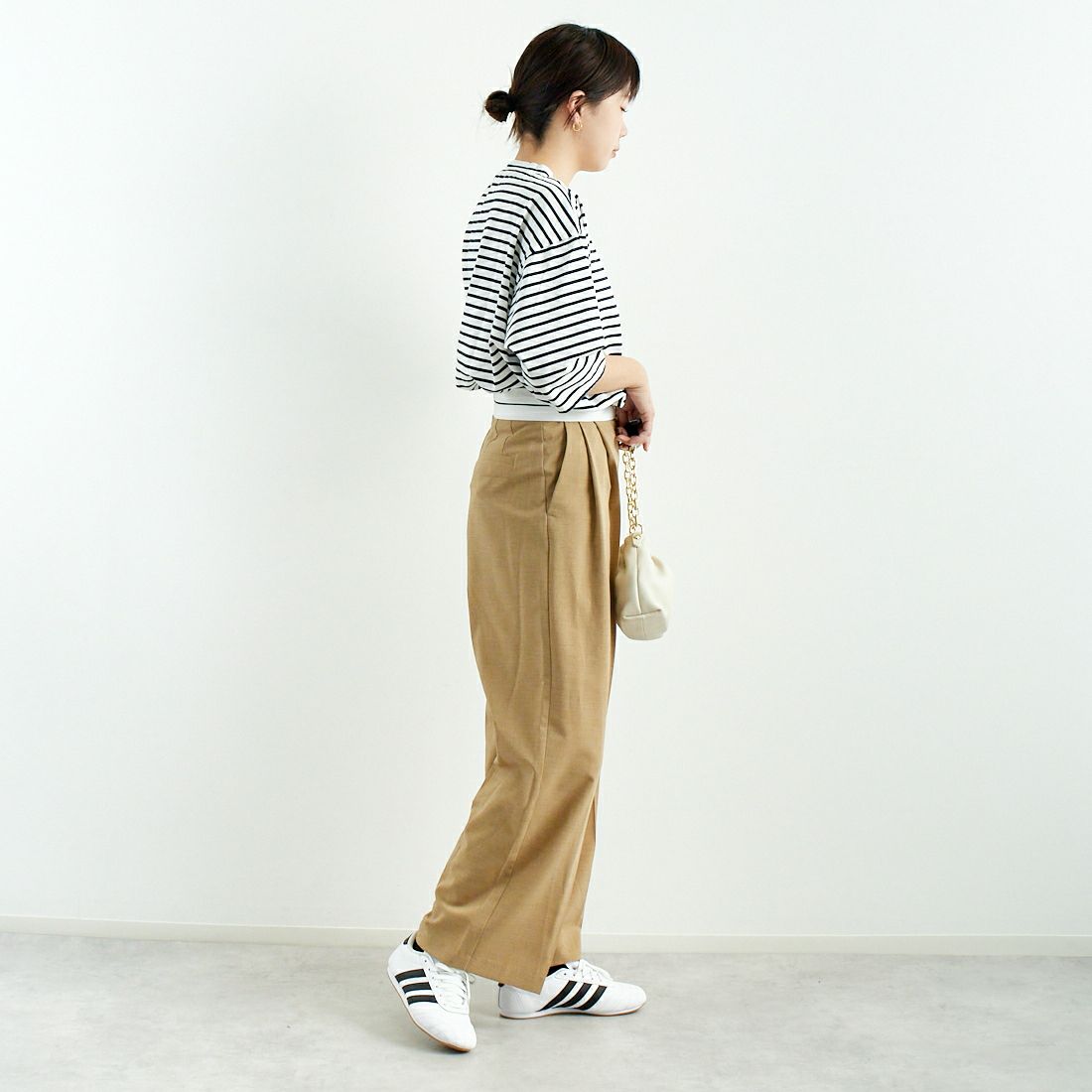 Commencement [コメンスメント] ボーダーローネック七分袖Tシャツ [C-186B] WHITE/NAVY &&モデル身長：167cm 着用サイズ：F&&