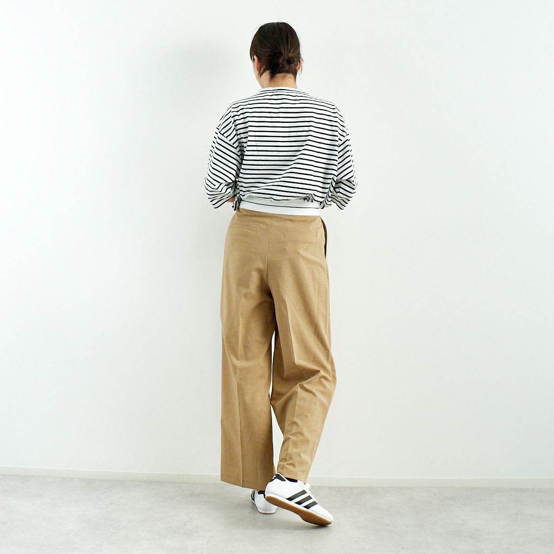 Commencement [コメンスメント] ボーダーローネック七分袖Tシャツ [C-186B] WHITE/NAVY &&モデル身長：167cm 着用サイズ：F&&