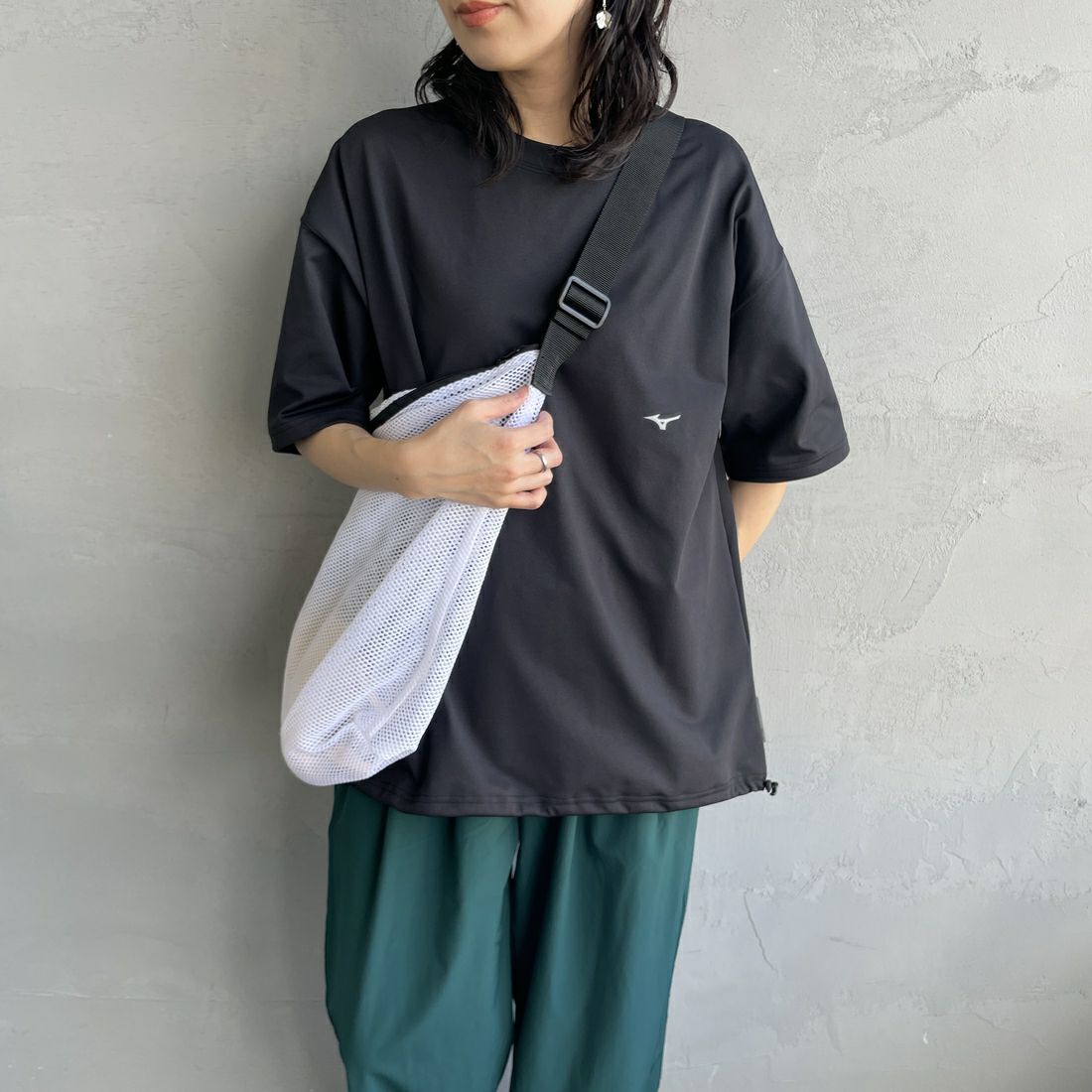 MIZUNO [ミズノ] 別注 ヘビーオンスTeeシャツ [B2JACW05-JF] ﾌﾞﾗｯｸ &&モデル身長：160cm 着用サイズ：S&&