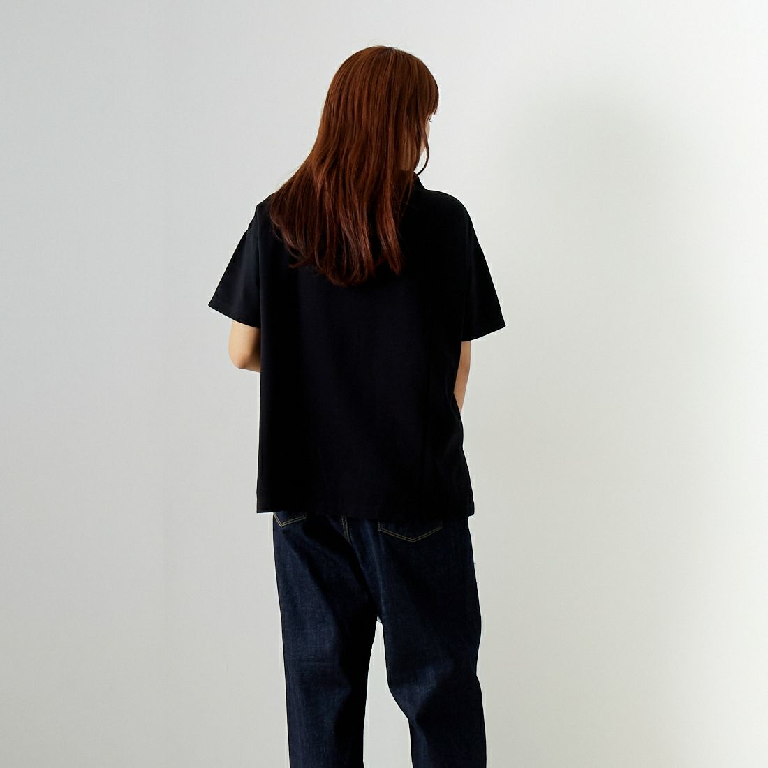 Commencement [コメンスメント] ボトルネックショートスリーブTシャツ [C-187] BLACK &&モデル身長：167cm 着用サイズ：F&&