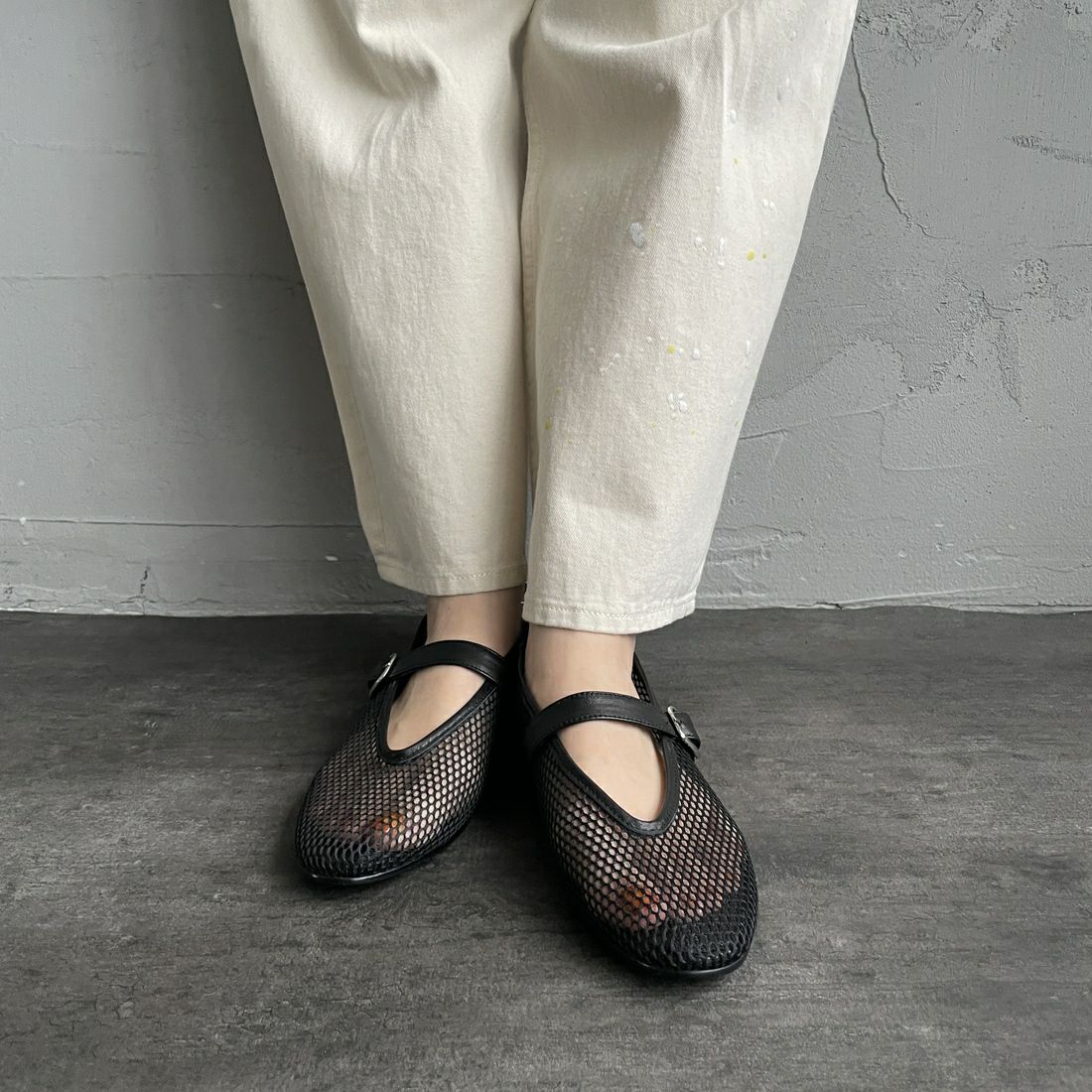 REMME [レメ] ストラップメッシュフラットシューズ [ZH-25S042] BLACK