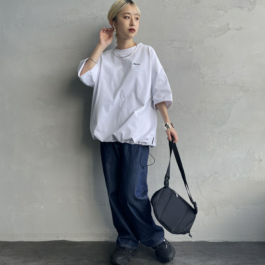 MIZUNO [ミズノ] 別注 ヘビーオンスTeeシャツ [B2JACW06-JF] ﾎﾜｲﾄ &&モデル身長：150cm 着用サイズ：S&&