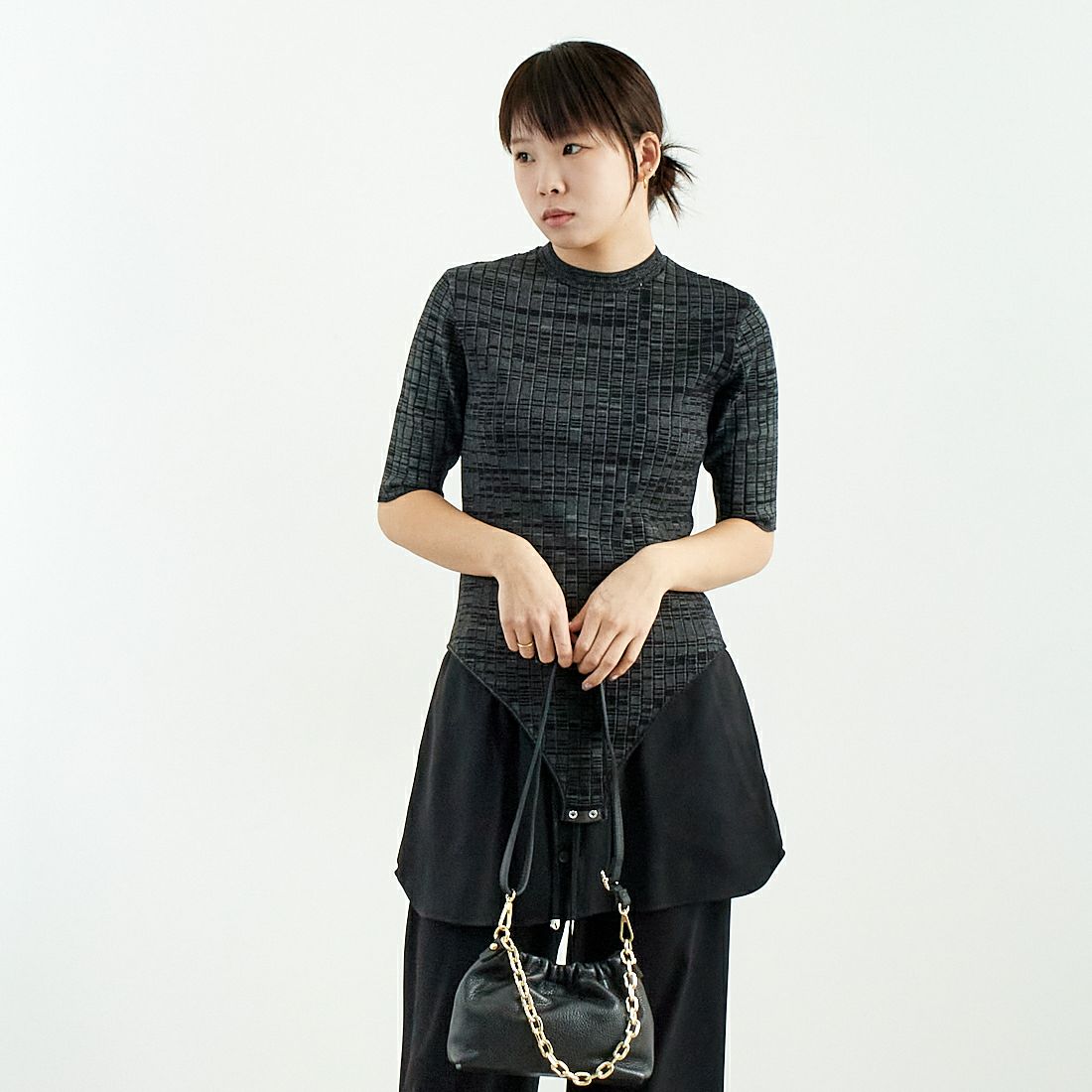 RIM.ARK [リムアーク] ミックスカラーボディスーツ [460ISL70-0891] 160 GRY &&モデル身長：167cm 着用サイズ：F&&