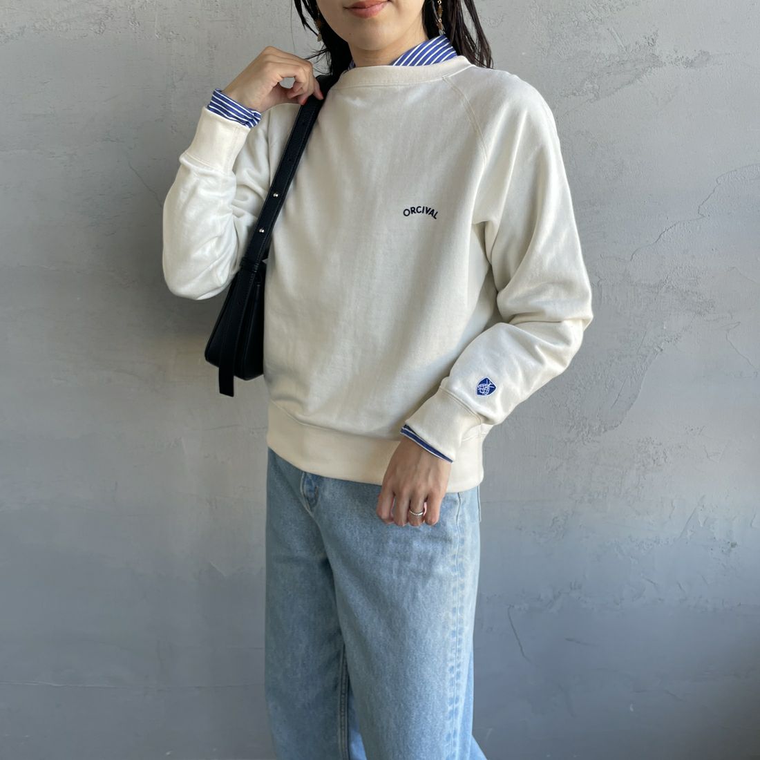 ORCIVAL [オーシバル] スウェットプルオーバー [OR-C0429MAZ] ECRU &&モデル身長：167cm 着用サイズ：1&&