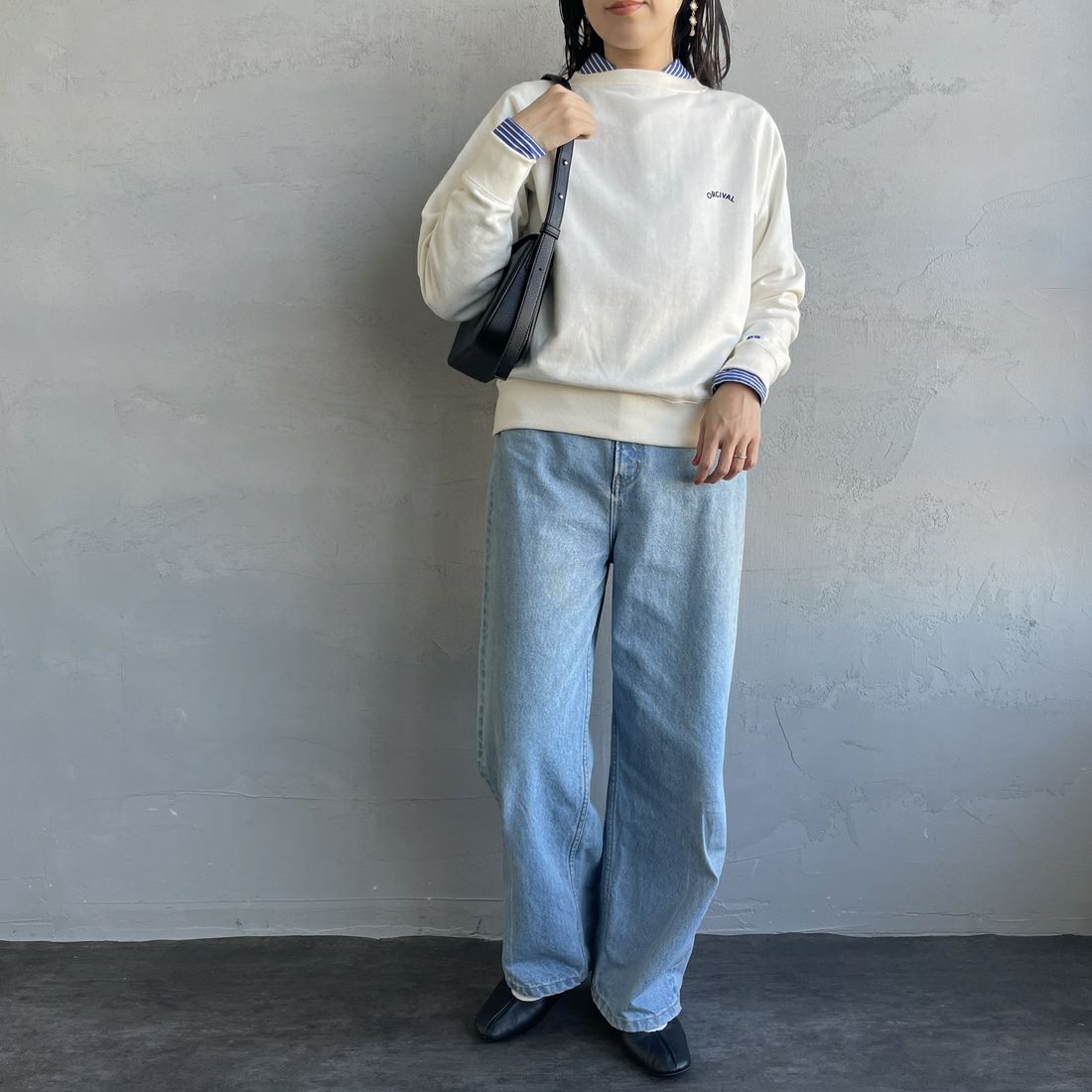 ORCIVAL [オーシバル] スウェットプルオーバー [OR-C0429MAZ] ECRU &&モデル身長：167cm 着用サイズ：1&&