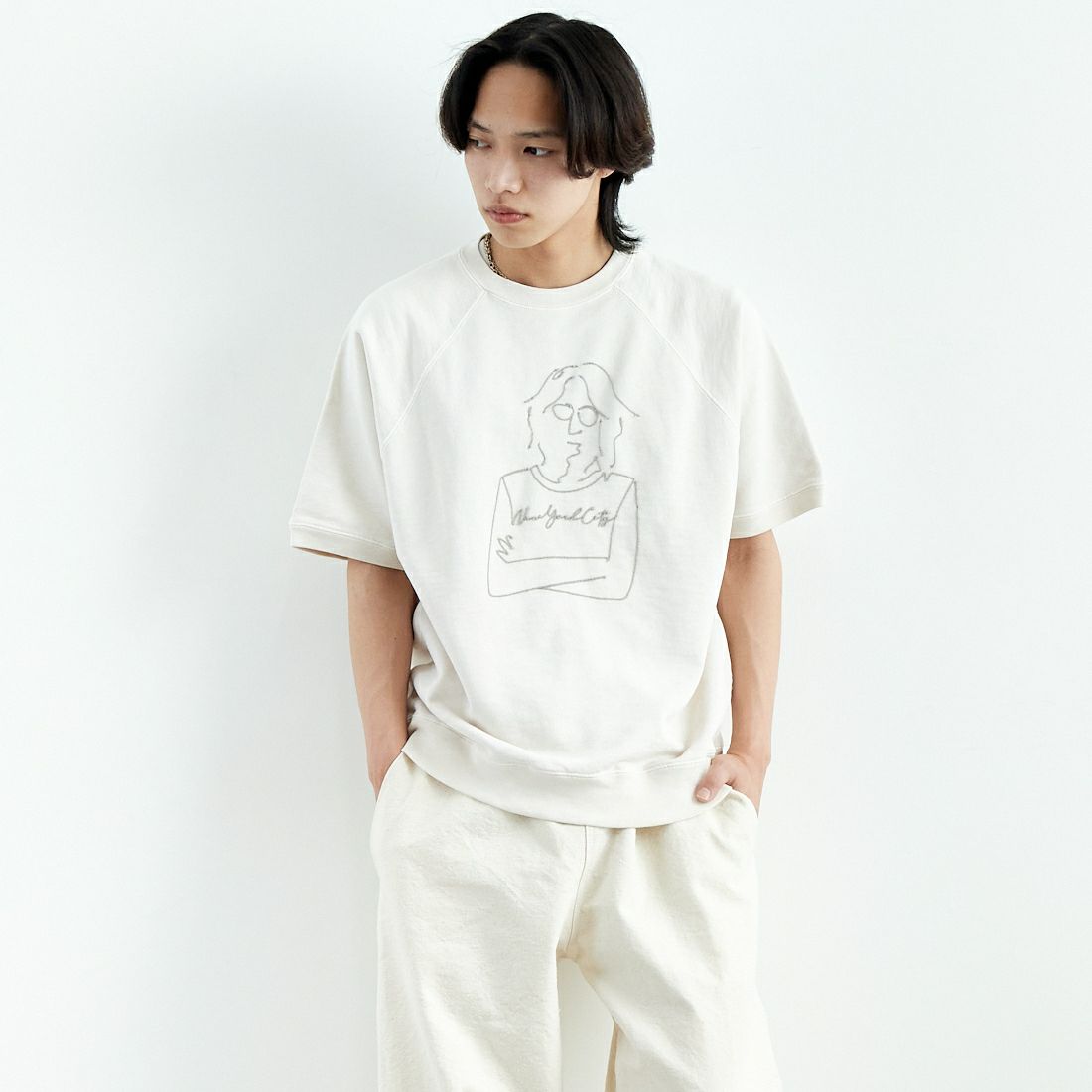 Noir Fabrik [ヌワールファブリック] ショートスリーブピグメントスウェットTシャツ [NF-252-029] OFF &&モデル身長：179cm 着用サイズ：L&&