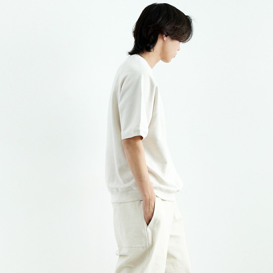 Noir Fabrik [ヌワールファブリック] ショートスリーブピグメントスウェットTシャツ [NF-252-029] OFF &&モデル身長：179cm 着用サイズ：L&&