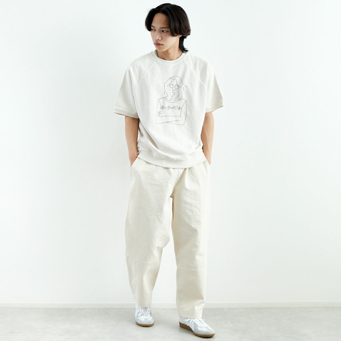 Noir Fabrik [ヌワールファブリック] ショートスリーブピグメントスウェットTシャツ [NF-252-029] OFF &&モデル身長：179cm 着用サイズ：L&&