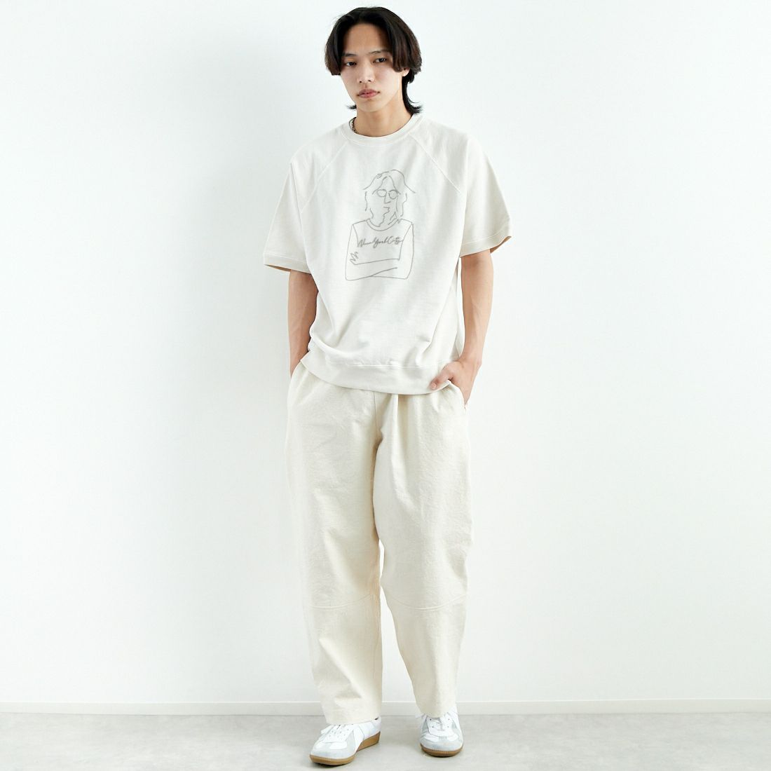 Noir Fabrik [ヌワールファブリック] ショートスリーブピグメントスウェットTシャツ [NF-252-029] OFF &&モデル身長：179cm 着用サイズ：L&&