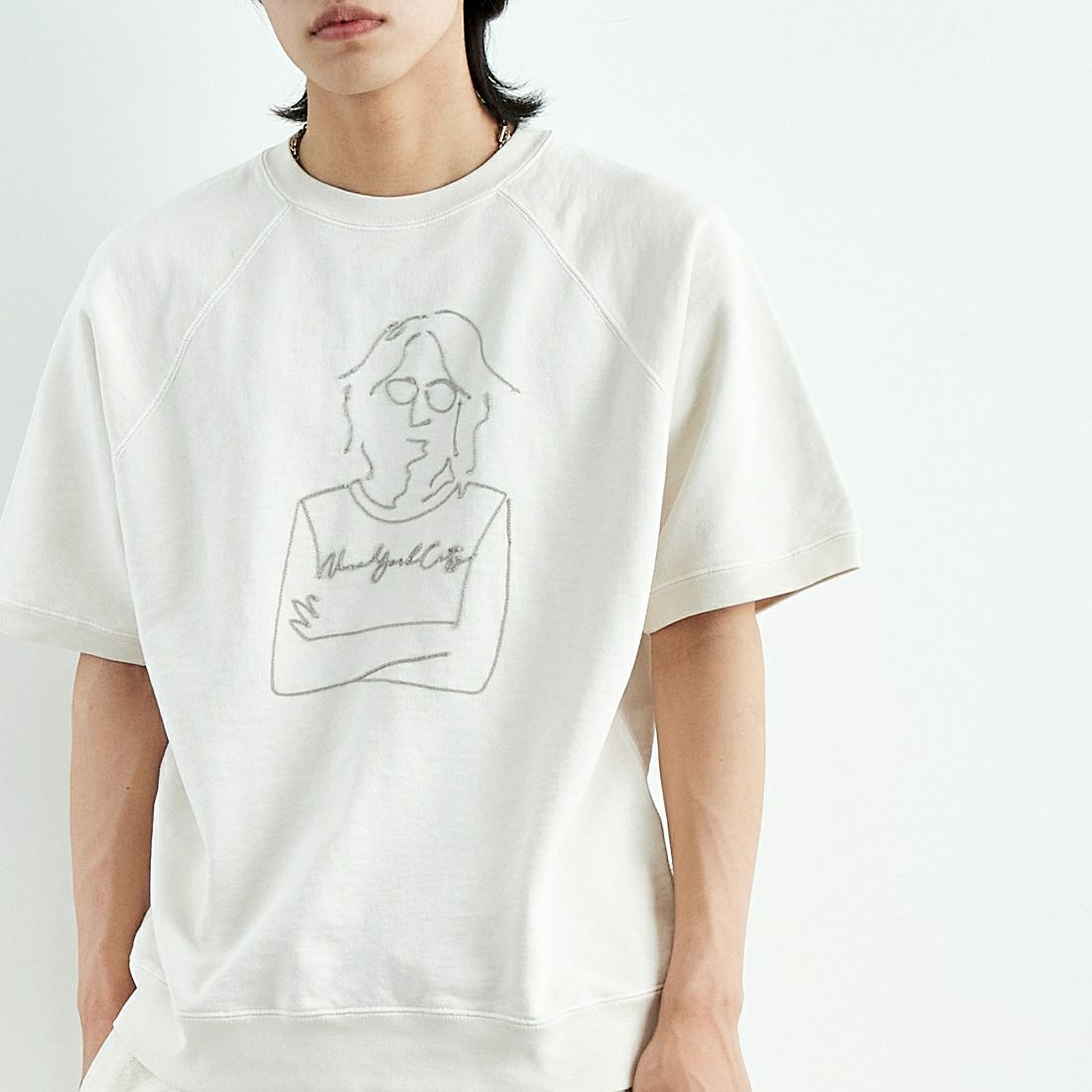 Noir Fabrik [ヌワールファブリック] ショートスリーブピグメントスウェットTシャツ [NF-252-029] OFF &&モデル身長：179cm 着用サイズ：L&&