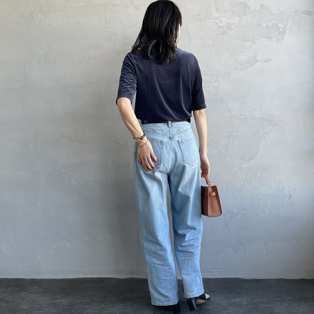 Jeans Factory Clothes [ジーンズファクトリークローズ] シアーベロア ショートスリーブカットソー [21254064] 076 ﾈｲﾋﾞｰ &&モデル身長：160cm 着用サイズ：F&&