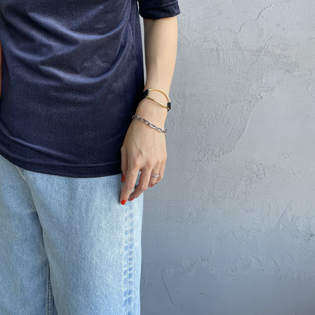 Jeans Factory Clothes [ジーンズファクトリークローズ] シアーベロア ショートスリーブカットソー [21254064] 076 ﾈｲﾋﾞｰ &&モデル身長：160cm 着用サイズ：F&&