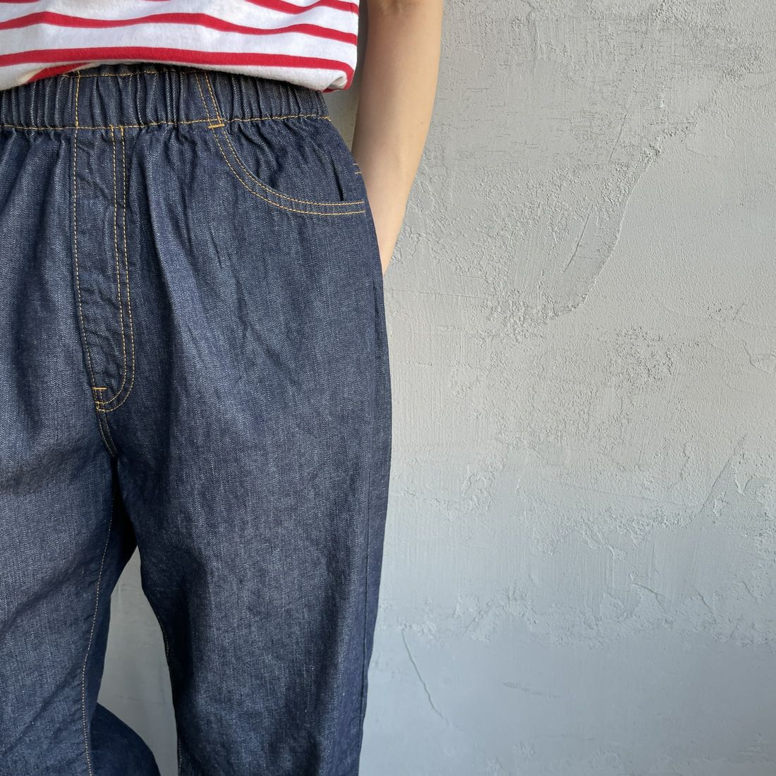 DANTON [ダントン] カラーデニム イージーパンツ [DT-E0034HNZ]  INDIGO &&モデル身長：160cm 着用サイズ：38&&