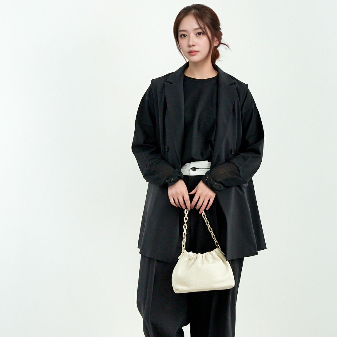 Jeans Factory Clothes [ジーンズファクトリークローズ] ミドルジレ [21254054] 004 ﾌﾞﾗｯｸ &&モデル身長：167cm 着用サイズ：F&&