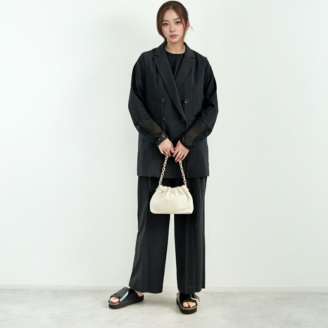 Jeans Factory Clothes [ジーンズファクトリークローズ] ミドルジレ [21254054] 004 ﾌﾞﾗｯｸ &&モデル身長：167cm 着用サイズ：F&&