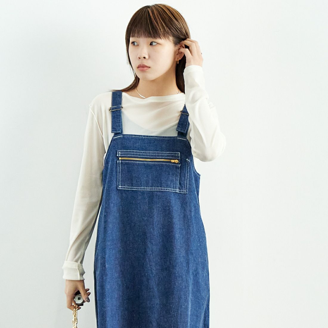 DANTON [ダントン] デニム オーバーオールスカート [DT-F0009KDM] INDIGO &&モデル身長：167cm 着用サイズ：36&&