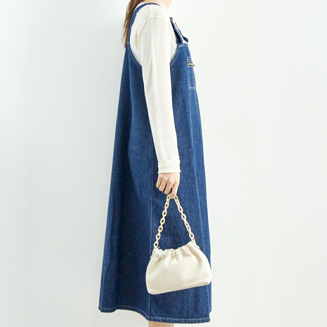 DANTON [ダントン] デニム オーバーオールスカート [DT-F0009KDM] INDIGO &&モデル身長：167cm 着用サイズ：36&&