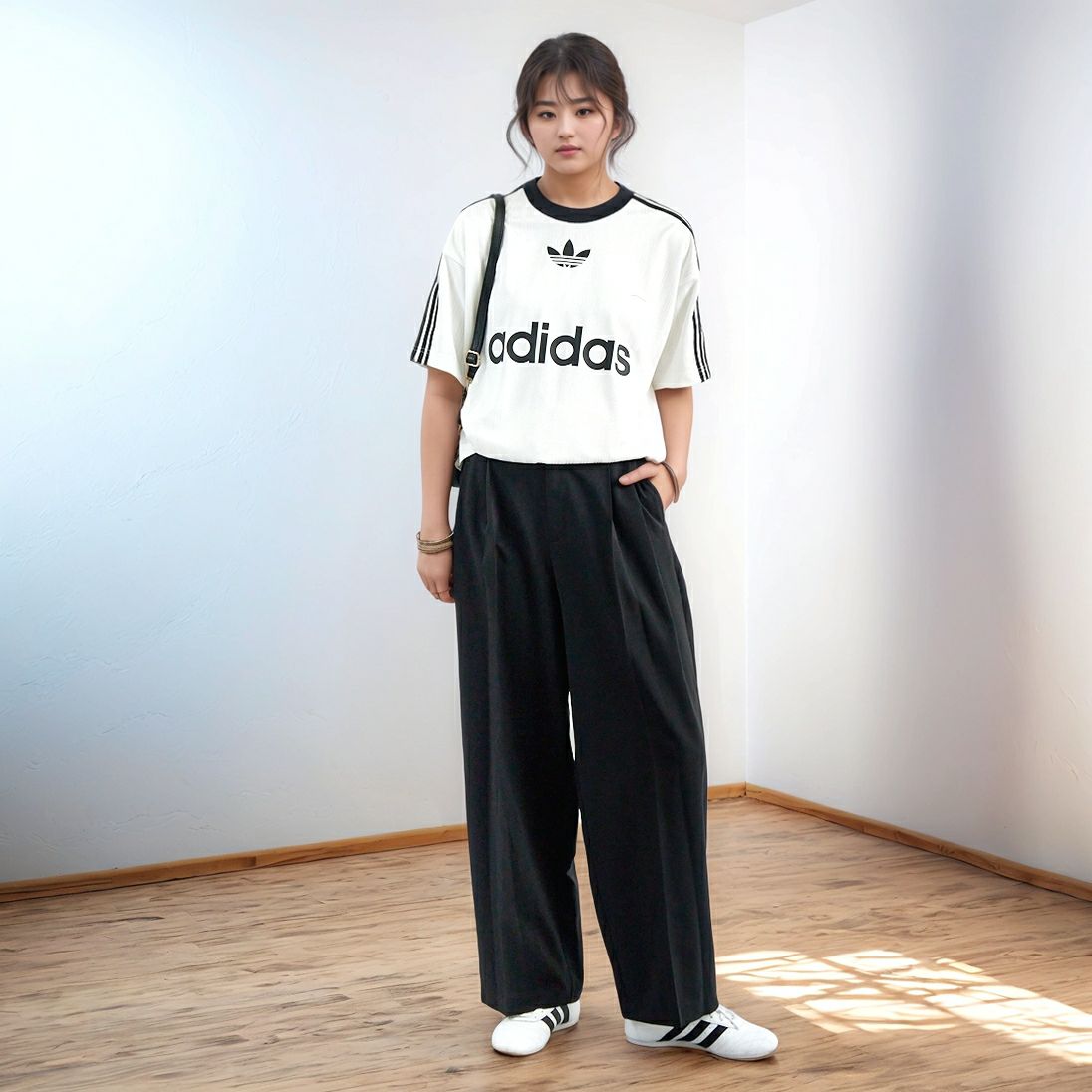 adidas Originals [アディダス オリジナルス] ショートスリーブTシャツ [KMA93] IM9459 &&モデル身長：167cm 着用サイズ：S&&