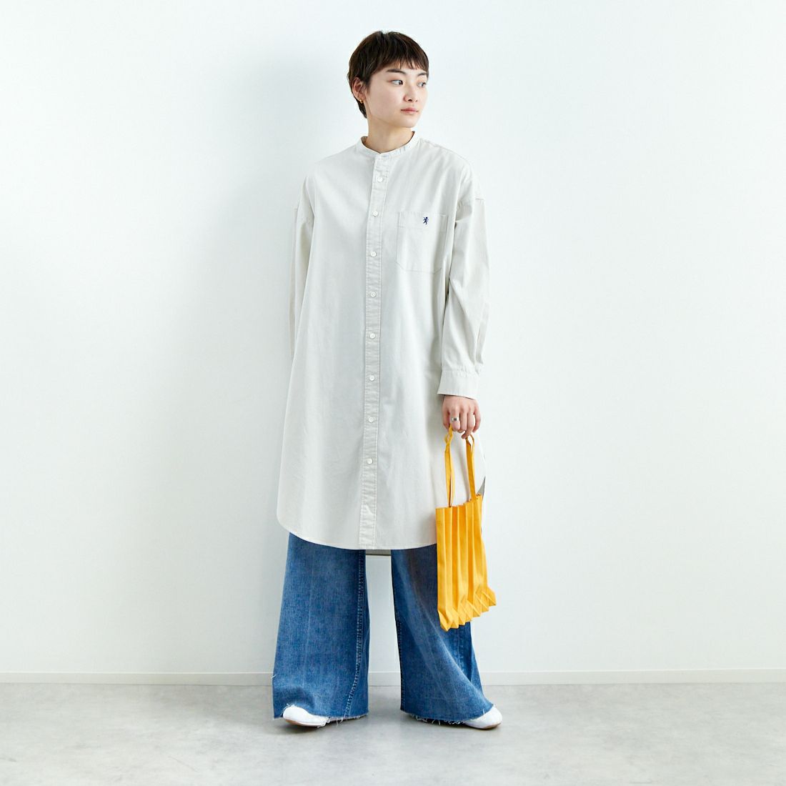 Gymphlex [ジムフレックス] バンドカラーシャツドレス [GY-G0064BIT] SAND BEIGE &&モデル身長：160cm 着用サイズ：14&&
