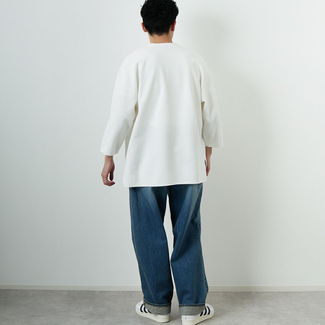 blurhms ROOTSTOCK [ブラームス ルーツストック] 別注 ラフ&スムース サーマル オーバーネック 7分袖Tシャツ [BROOTS24SJF01S25] OFF WHITE &&モデル身長：168cm 着用サイズ：3&&