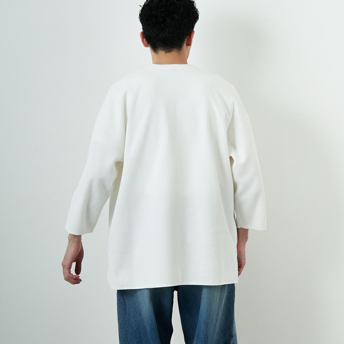 blurhms ROOTSTOCK [ブラームス ルーツストック] 別注 ラフ&スムース サーマル オーバーネック 7分袖Tシャツ [BROOTS24SJF01S25] OFF WHITE &&モデル身長：168cm 着用サイズ：3&&