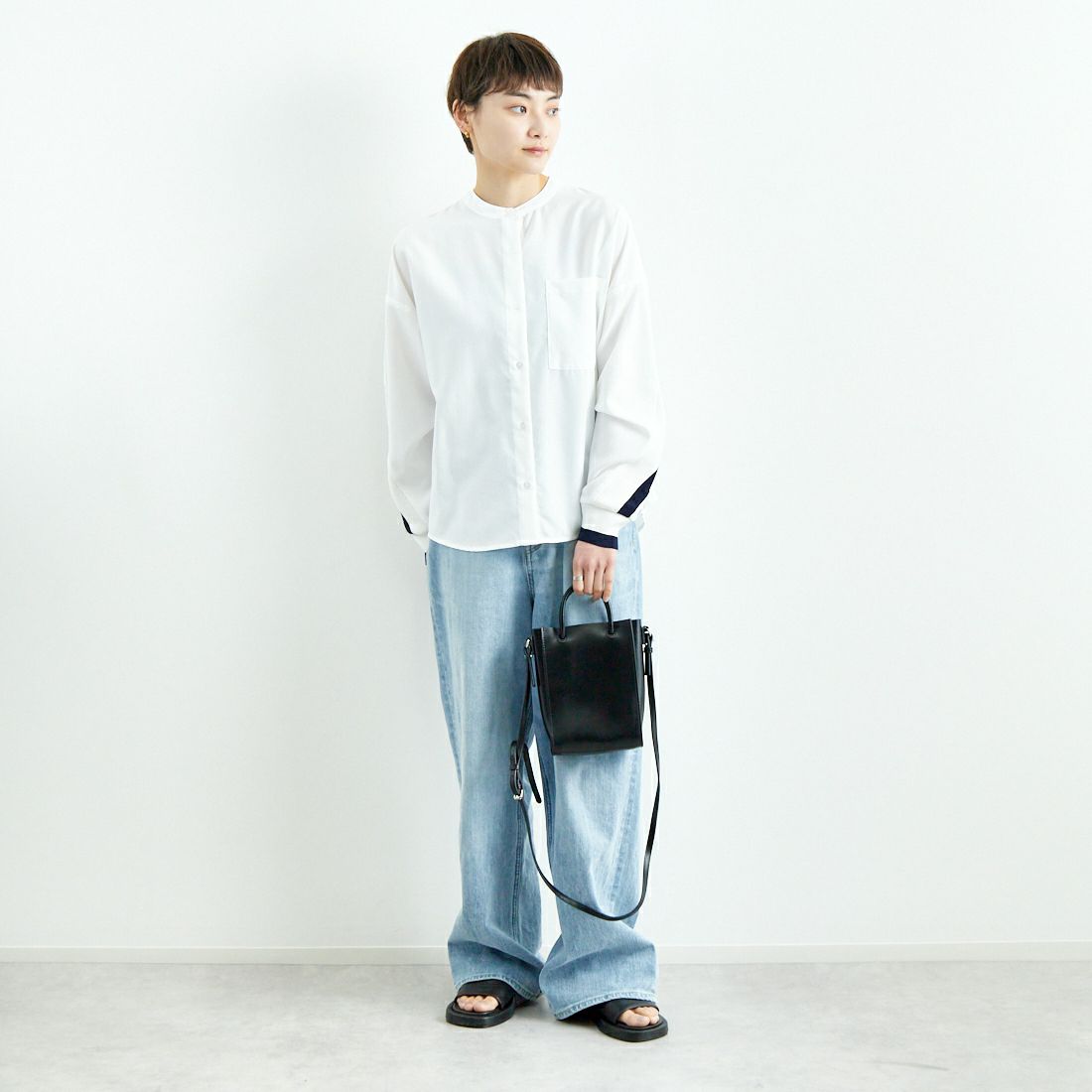 Jf Ready Made [ジェイエフレディメイド] 麻調バックヨークテープ切替ブラウス [4125227] ｵﾌﾎﾜｲﾄ &&モデル身長：160cm 着用サイズ：F&&
