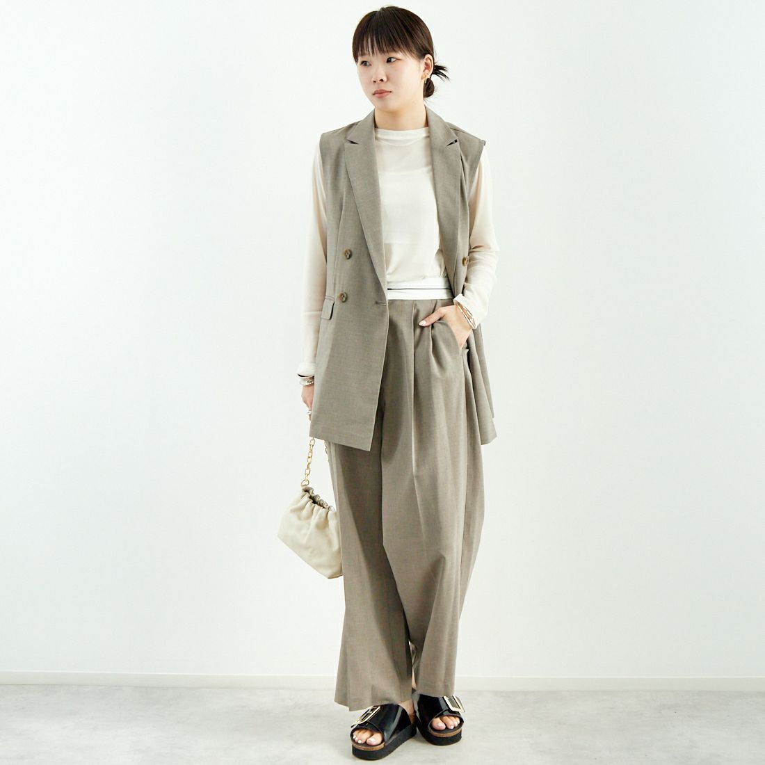 Jeans Factory Clothes [ジーンズファクトリークローズ] マーベルトパンツ [21254056] 001 ｸﾞﾚｰ &&モデル身長：167cm 着用サイズ：36&&