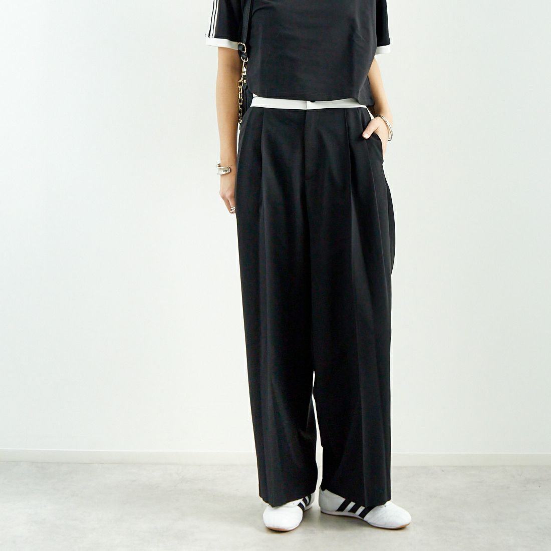 Jeans Factory Clothes [ジーンズファクトリークローズ] マーベルトパンツ [21254056] 004 ﾌﾞﾗｯｸ &&モデル身長：167cm 着用サイズ：36&&