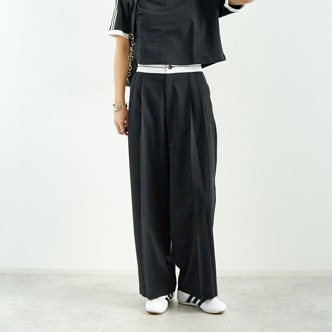 Jeans Factory Clothes [ジーンズファクトリークローズ] マーベルトパンツ [21254056] 004 ﾌﾞﾗｯｸ &&モデル身長：167cm 着用サイズ：36&&