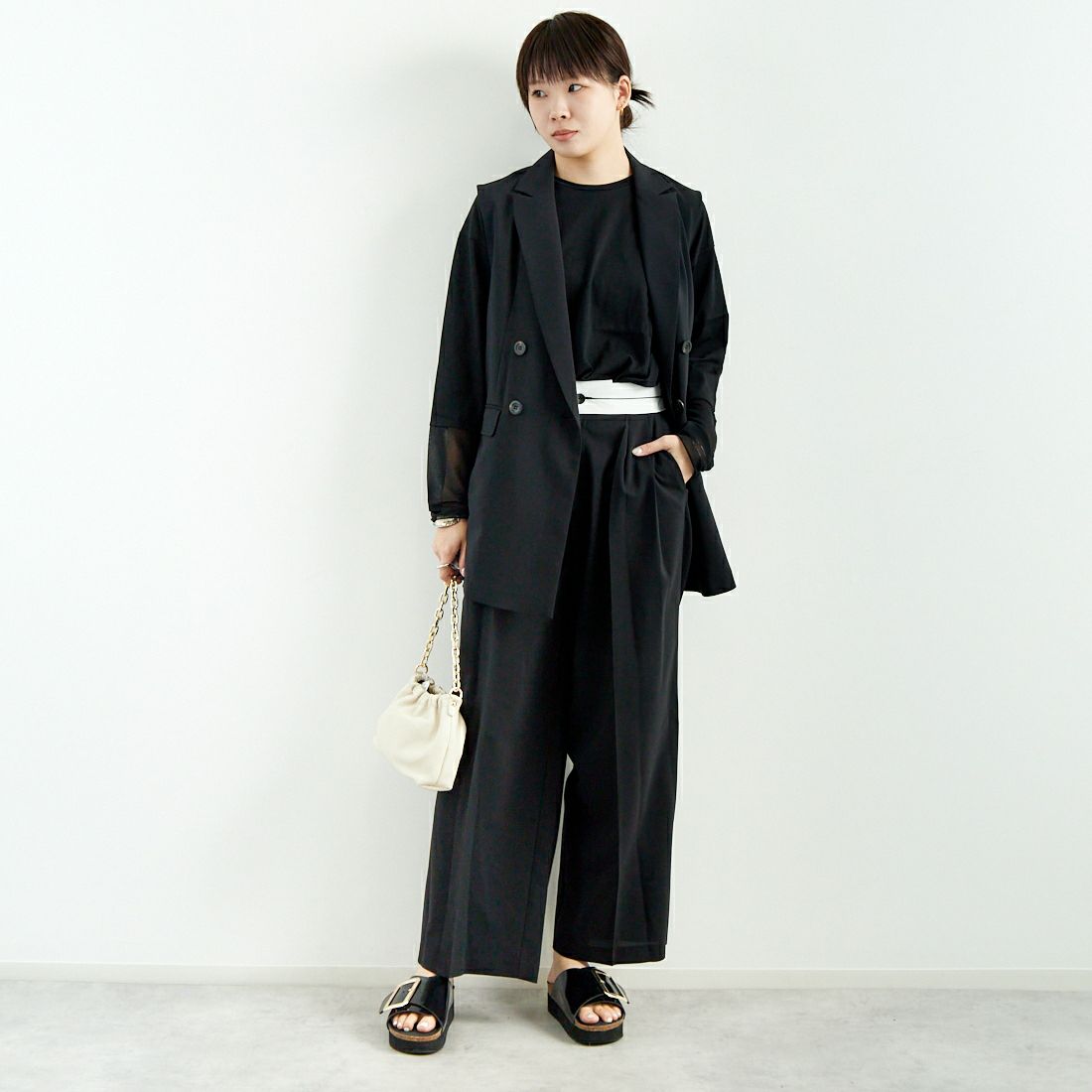 Jeans Factory Clothes [ジーンズファクトリークローズ] マーベルトパンツ [21254056] 004 ﾌﾞﾗｯｸ &&モデル身長：167cm 着用サイズ：36&&