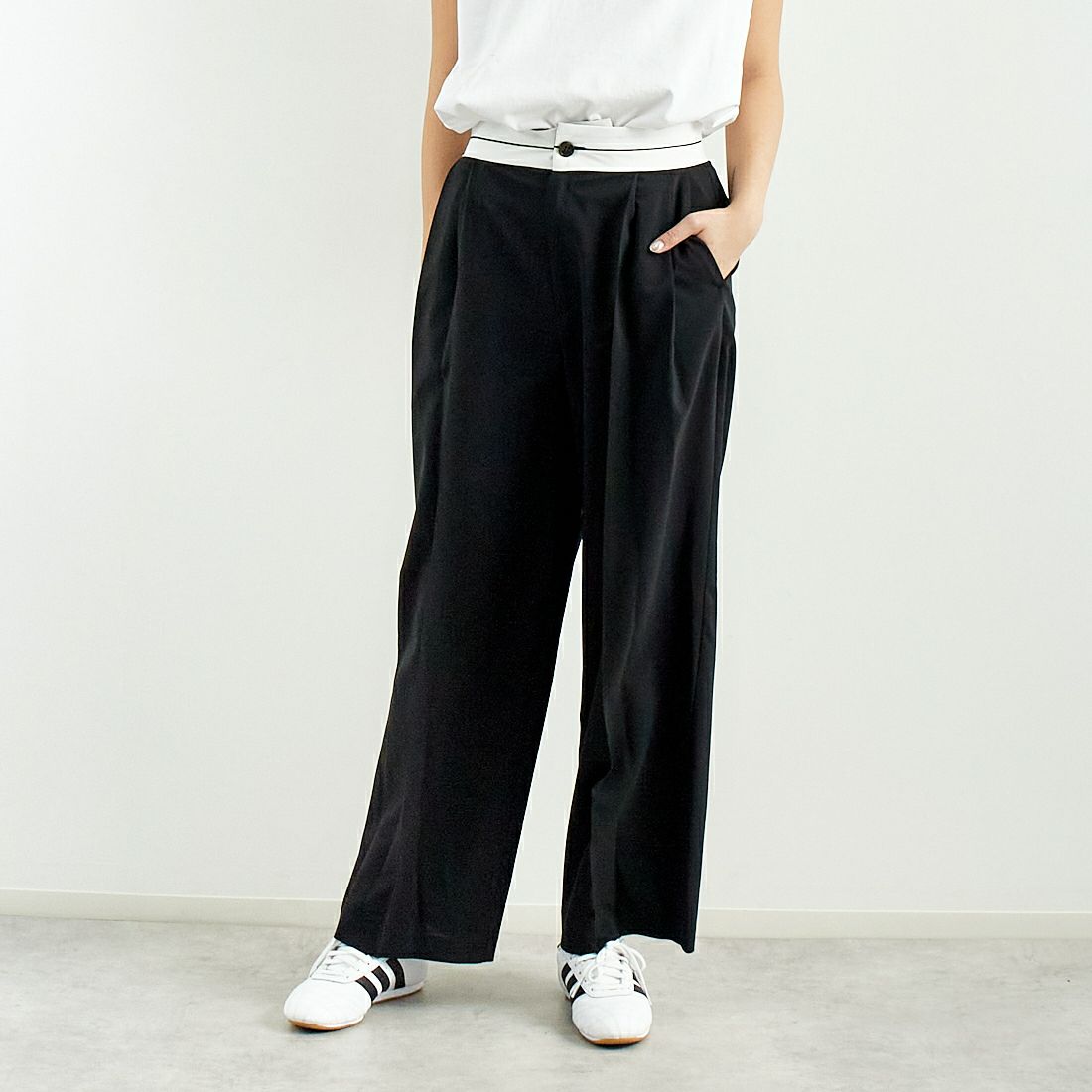 Jeans Factory Clothes [ジーンズファクトリークローズ] マーベルトパンツ [21254056] 004 ﾌﾞﾗｯｸ &&モデル身長：167cm 着用サイズ：36&&