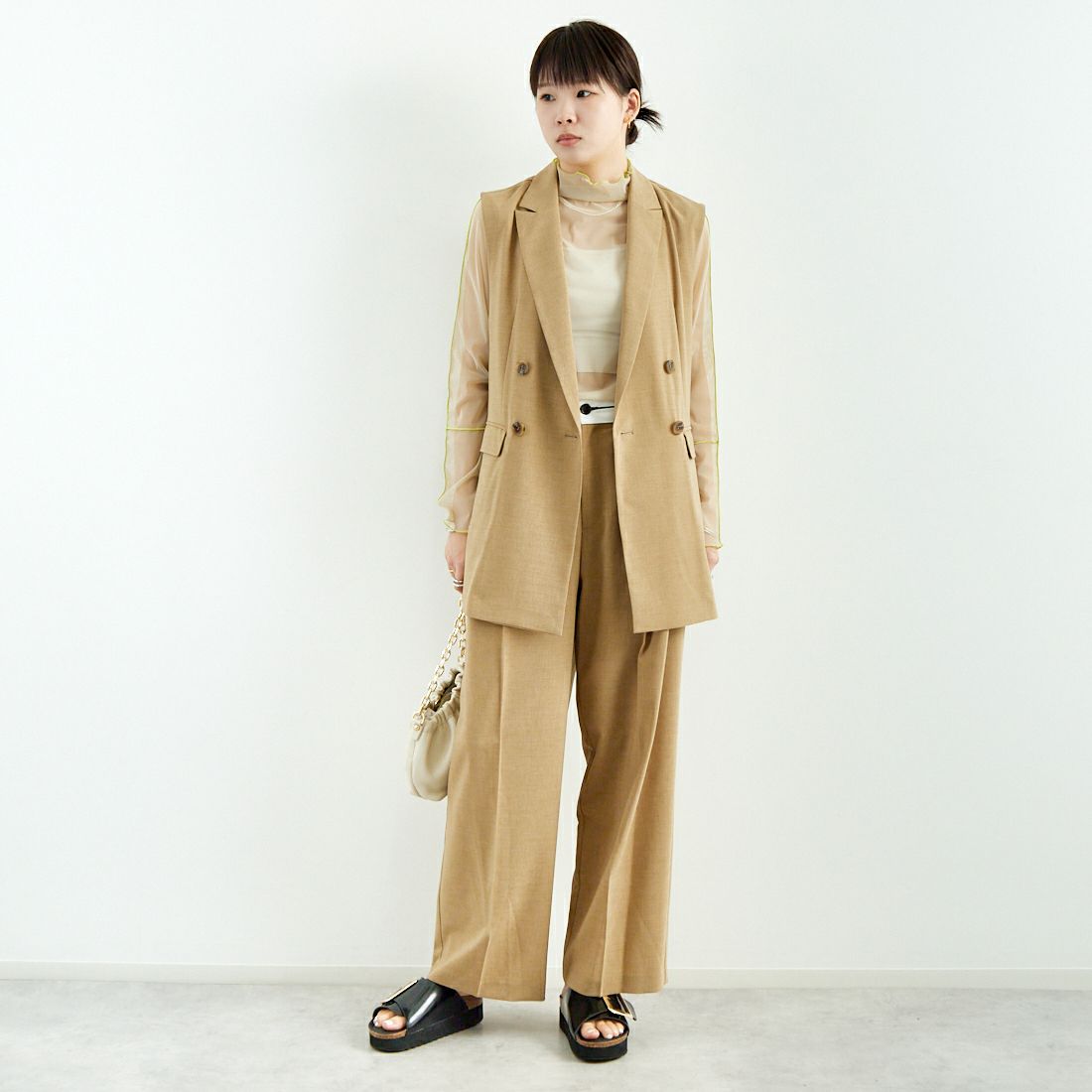 Jeans Factory Clothes [ジーンズファクトリークローズ] マーベルトパンツ [21254056] 033 ﾍﾞｰｼﾞｭ &&モデル身長：167cm 着用サイズ：36&&