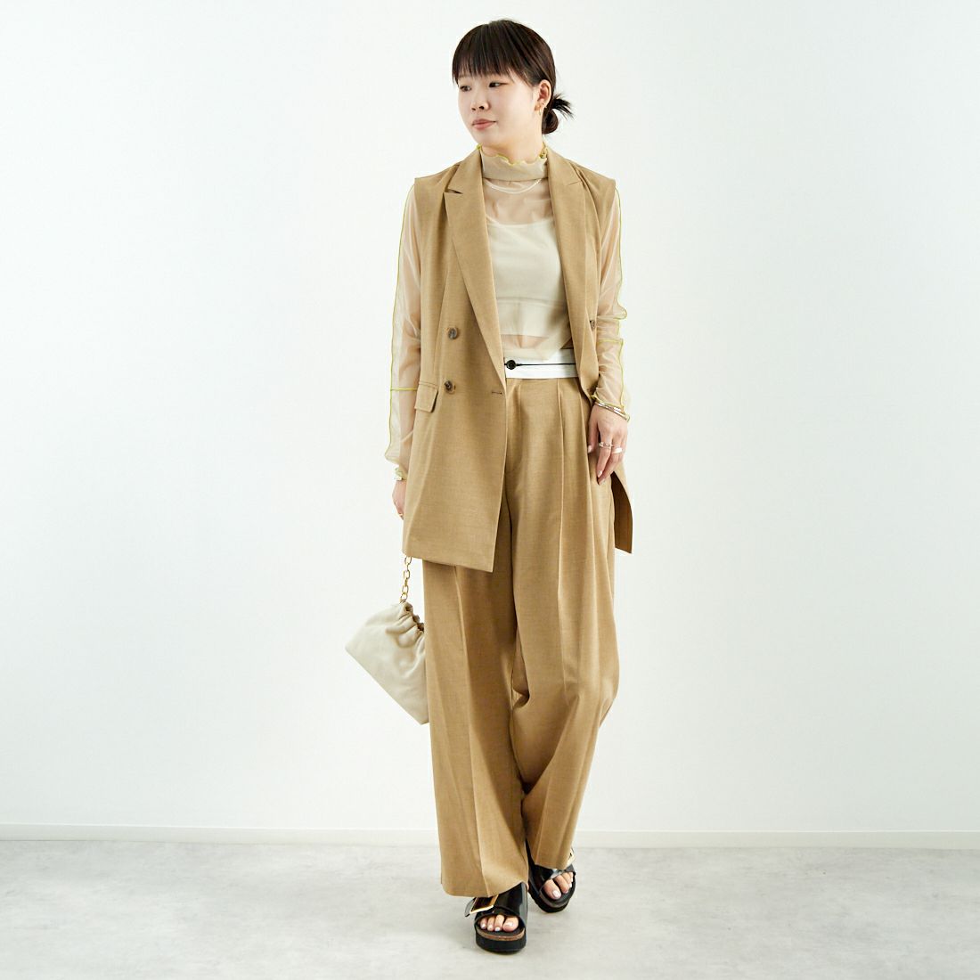 Jeans Factory Clothes [ジーンズファクトリークローズ] マーベルトパンツ [21254056] 033 ﾍﾞｰｼﾞｭ &&モデル身長：167cm 着用サイズ：36&&