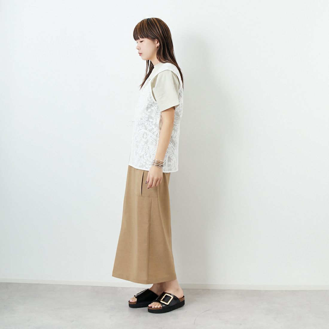 Jf Ready Made [ジェイエフレディメイド] 前後2WAYベスト [24993-JK] OFF WHITE &&モデル身長：167cm 着用サイズ：F&&