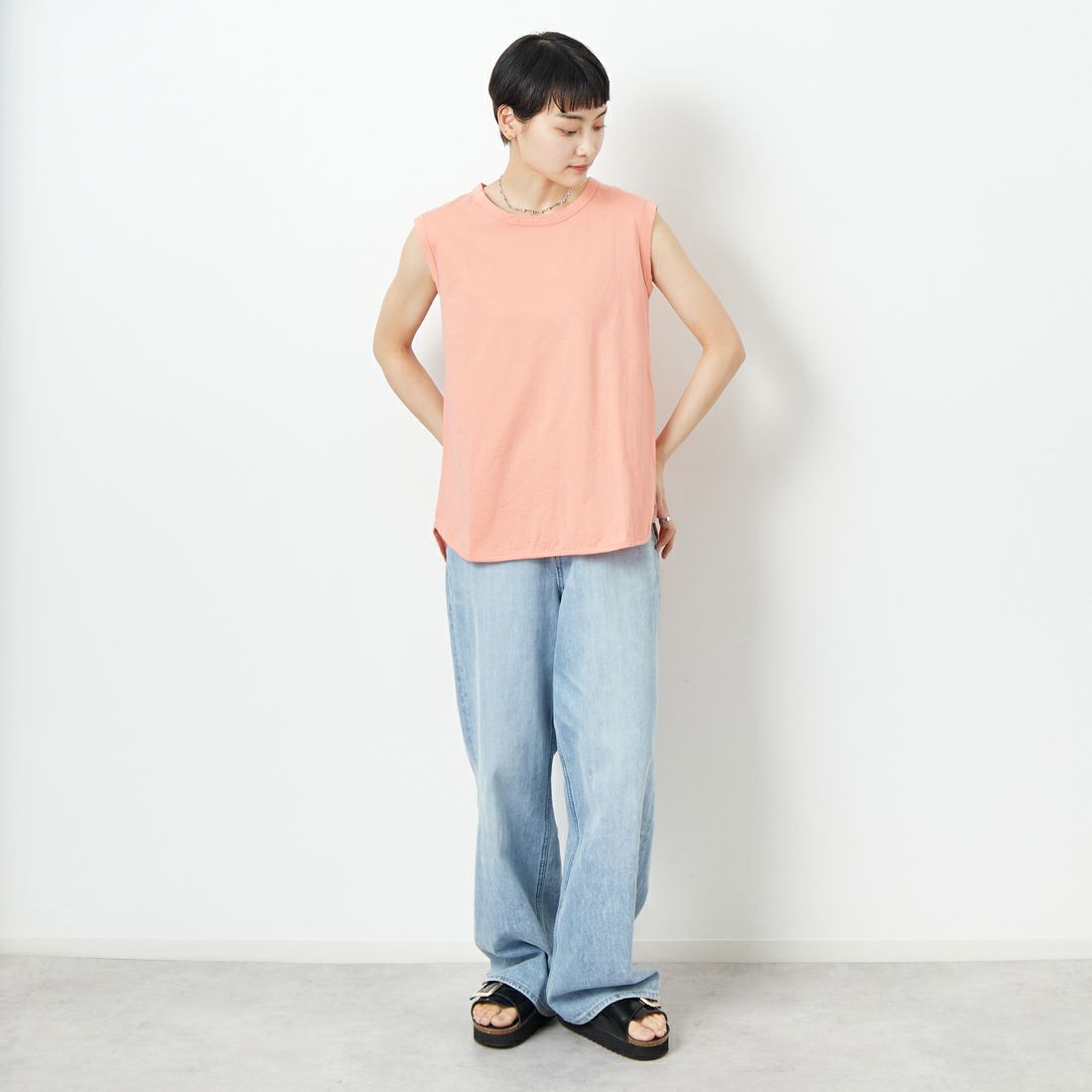 tumugu: [ツムグ] スープレコットン天竺　裾ラウンドタンクトップ [TC23116-WA] 80 L.GRAY