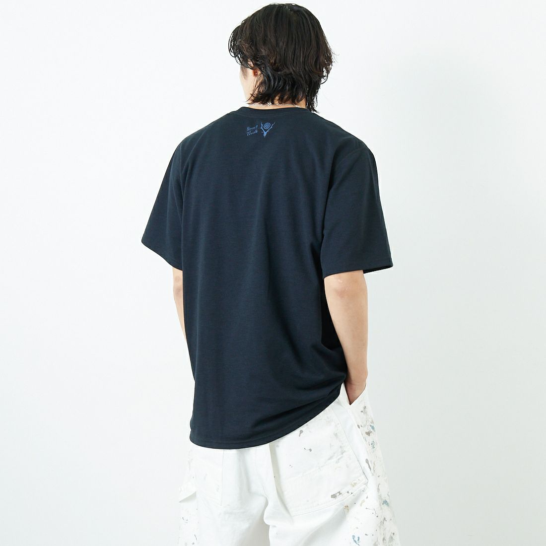 South2West8 [サウスツーウエストエイト] ショートスリーブクルーネックTシャツ [QV668] B BLACK &&モデル身長：179cm 着用サイズ：M&&