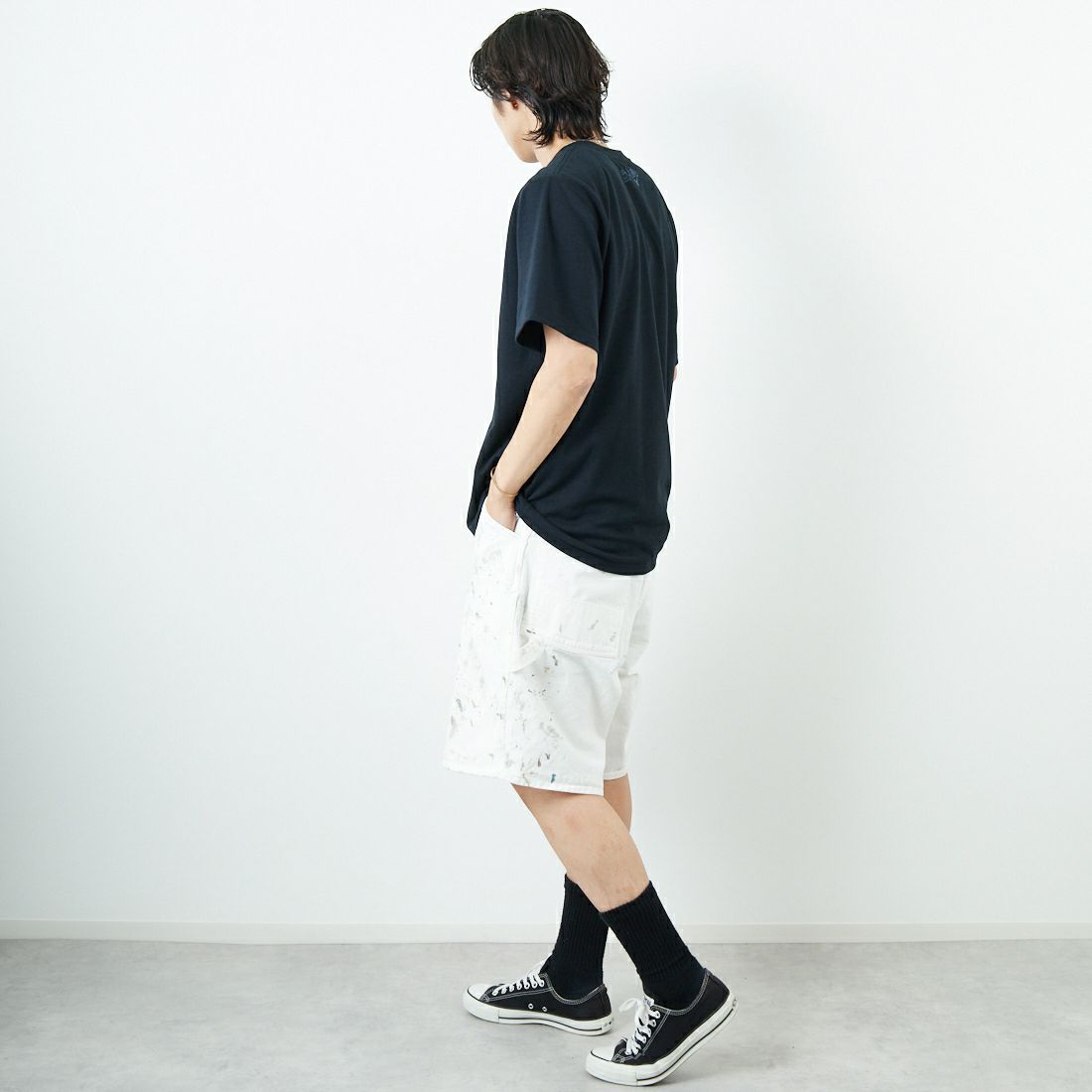 South2West8 [サウスツーウエストエイト] ショートスリーブクルーネックTシャツ [QV668] B BLACK &&モデル身長：179cm 着用サイズ：M&&