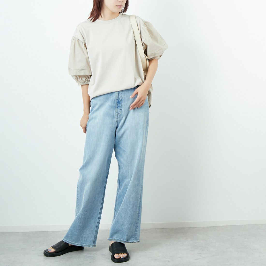 Maison de L'allure [メゾン ドゥ ラリュール] ドッキング袖ボリュームプルオーバー [M25112010] 07 GRAY &&モデル身長：167cm 着用サイズ：F&&